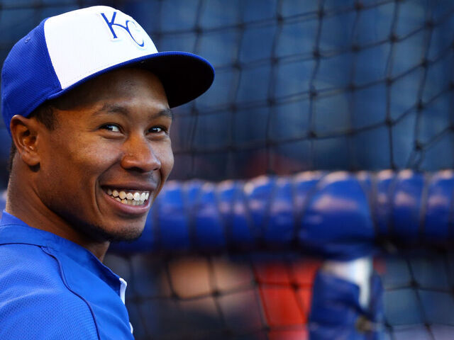 KANSAS CITY, MO - OCTOBER 14: Terrance Gore #0 of the Kansas City Royals looks on during batting practice prior to Game Three of the American League Championship Series against the Baltimore Orioles at Kauffman Stadium on October 14, 2014 in Kansas City, Missouri.