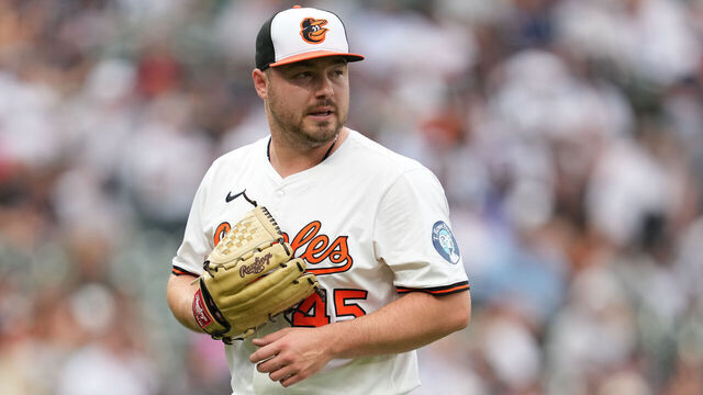 BALTIMORE, MD - SEPTEMBER 21: Keegan Akin #45 of the Baltimore Orioles walks back to the dugout out during a baseball game against the New York Yankees at Oriole Park at Camden Yards on September 21, 2025 in Baltimore, Maryland.