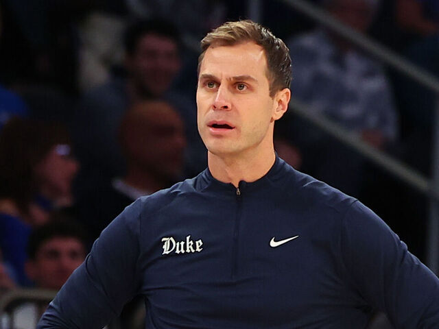 NEW YORK, NY - DECEMBER 20: Jon Scheyer of the Duke Blue Devils during the SentinelOne Classic game against the Texas Tech Red Raiders on December 20, 2025 at Madison Square Garden in New York.