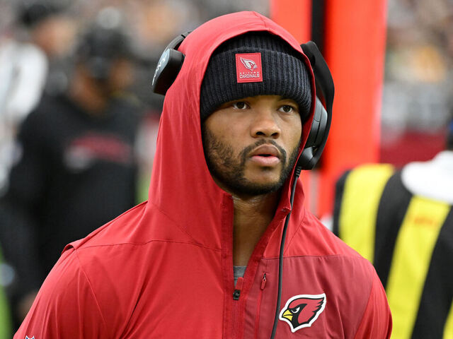 GLENDALE, ARIZONA - OCTOBER 19: Kyler Murray #1 of the Arizona Cardinals looks on from the sidelines against the Green Bay Packers during the NFL 2025 game at State Farm Stadium on October 19, 2025 in Glendale, Arizona.