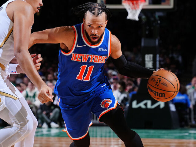 BOSTON, MA - FEBRUARY 8: Jalen Brunson #11 of the New York Knicks drives to the basket during the game against the Boston Celtics on February 8, 2026 at TD Garden in Boston, Massachusetts. NOTE TO USER: User expressly acknowledges and agrees that, by downloading and/or using this Photograph, user is consenting to the terms and conditions of the Getty Images License Agreement. Mandatory Copyright Notice: Copyright 2026 NBAE