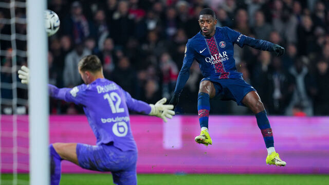 PARIS, FRANCE - FEBRUARY 08: Ousmane Dembele of PSG scores the team's first goal during the Ligue 1 McDonald's match between Paris Saint-Germain FC and Olympique de Marseille at Parc des Princes on February 08, 2026 in Paris, France.