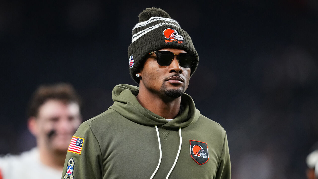 LAS VEGAS, NEVADA - NOVEMBER 23: Deshaun Watson #4 of the Cleveland Browns walks off the field after a game against the Las Vegas Raiders at Allegiant Stadium on November 23, 2025 in Las Vegas, Nevada. The Browns defeated the Raiders 24-10.