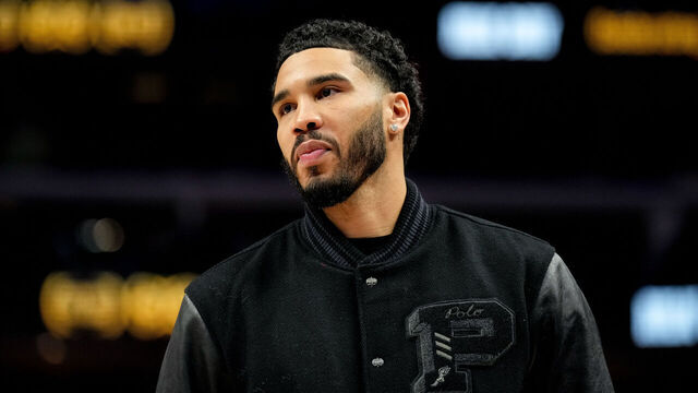 DETROIT, MICHIGAN - JANUARY 19: Jayson Tatum #0 of the Boston Celtics looks on against the Detroit Pistons at Little Caesars Arena on January 19, 2026 in Detroit, Michigan.