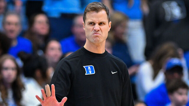 CHAPEL HILL, NORTH CAROLINA - FEBRUARY 07: Head coach Jon Scheyer of the Duke Blue Devils looks on during the second half of the game against the North Carolina Tar Heels at Dean E. Smith Center on February 07, 2026 in Chapel Hill, North Carolina.