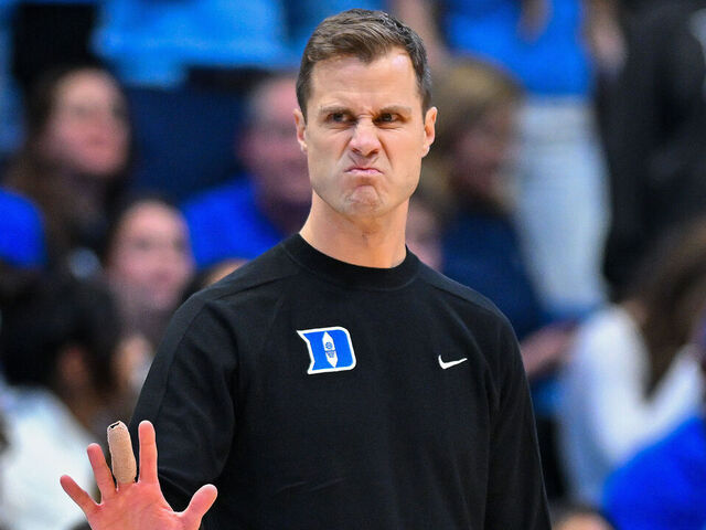 CHAPEL HILL, NORTH CAROLINA - FEBRUARY 07: Head coach Jon Scheyer of the Duke Blue Devils looks on during the second half of the game against the North Carolina Tar Heels at Dean E. Smith Center on February 07, 2026 in Chapel Hill, North Carolina.