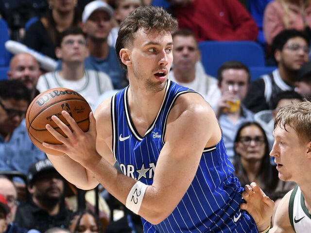 ORLANDO, FL - FEBRUARY 9: Franz Wagner #22 of the Orlando Magic handles the ball during the game against the Milwaukee Bucks on February 9, 2026 at Kia Center in Orlando, Florida. Mandatory Copyright Notice: Copyright 2026 NBAE