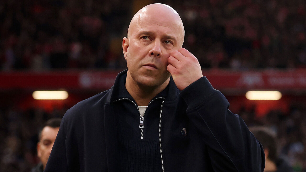 LIVERPOOL, ENGLAND - FEBRUARY 08: Arne Slot, Manager of Liverpool, reacts prior to the Premier League match between Liverpool and Manchester City at Anfield on February 08, 2026 in Liverpool, England.