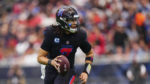 HOUSTON, TX - JANUARY 04: C.J. Stroud #7 of the Houston Texans drops back to pass against the Indianapolis Colts during an NFL football game at NRG Stadium on January 4, 2026 in Houston, Texas.