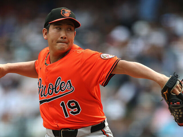 NEW YORK, NEW YORK - SEPTEMBER 27: Tomoyuki Sugano #19 of the Baltimore Orioles pitches during the game against the New York Yankees at Yankee Stadium on September 27, 2025 in New York City.