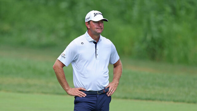 OWINGS MILLS, MARYLAND - AUGUST 15: Lucas Glover of the United States waits to play a shot on the second hole during the second round of the BMW Championship 2025 at Caves Valley Golf Club on August 15, 2025 in Owings Mills, Maryland.