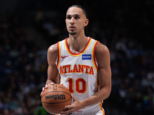 MINNEAPOLIS, MN - FEBRUARY 9: Zaccharie Risacher #10 of the Atlanta Hawks shoots a free throw during the game against the Minnesota Timberwolves on February 9, 2026 at Target Center in Minneapolis, Minnesota. Mandatory Copyright Notice: Copyright 2026 NBAE