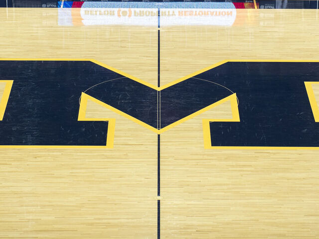 ANN ARBOR, MICHIGAN - FEBRUARY 25: The court is pictured before the game between the Michigan Wolverines and Iowa Hawkeyes at Crisler Arena on February 25, 2021 in Ann Arbor, Michigan.