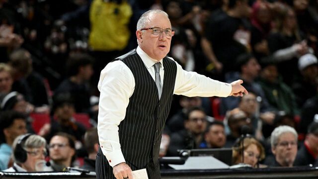 COLLEGE PARK, MARYLAND - FEBRUARY 05: Head coach Buzz Williams of the Maryland Terrapins looks on during the game against the Ohio State Buckeyes at Xfinity Center on February 05, 2026 in College Park, Maryland.