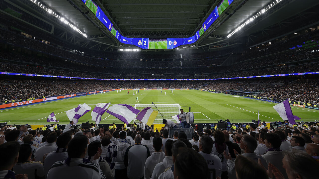 MADRID, SPAIN - JANUARY 20: General view inside Stadium Santiago Bernabeu during the UEFA Champions League 2025/26 League Phase MD7 match between Real Madrid C.F. and AS Monaco at Estadio Santiago Bernabeu on January 20, 2026 in Madrid, Spain.
