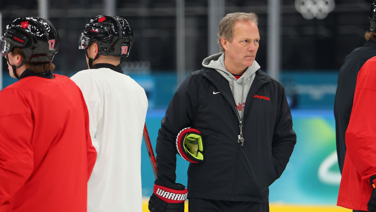 MILAN, ITALY - FEBRUARY 08: Head coach Jon Cooper of Team Canada takes part during training on day two of the Milano Cortina 2026 Winter Olympic games at Milano Santagiulia Ice Hockey Arena on February 08, 2026 in Milan, Italy.