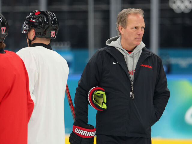 MILAN, ITALY - FEBRUARY 08: Head coach Jon Cooper of Team Canada takes part during training on day two of the Milano Cortina 2026 Winter Olympic games at Milano Santagiulia Ice Hockey Arena on February 08, 2026 in Milan, Italy.