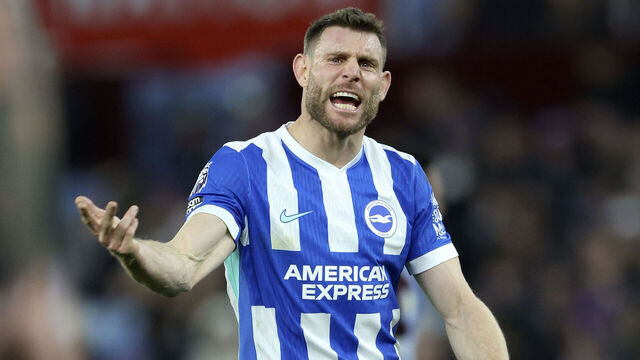 BIRMINGHAM, ENGLAND - FEBRUARY 11: James Milner of Brighton and Hove Albion reacts during the Premier League match between Aston Villa and Brighton & Hove Albion at Villa Park on February 11, 2026 in Birmingham, England.