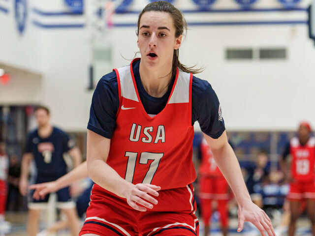 DURHAM, NORTH CAROLINA - DECEMBER 12: Caitlin Clark #17 practices during the United States Women's Basketball Team training camp at Duke University on December 12, 2025 in Durham, North Carolina.