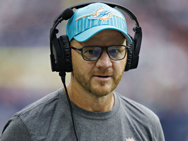 HOUSTON, TEXAS - AUGUST 19: Quarterback coach Darrell Bevell of the Miami Dolphins on the sidelines during the preseason game against the Houston Texans at NRG Stadium on August 19, 2023 in Houston, Texas. The Dolphins defeated the Texans 28-3.