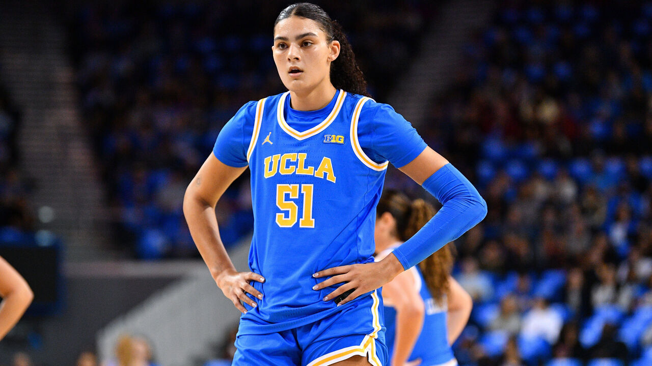 LOS ANGELES, CA - JANUARY 03: UCLA Bruins center Lauren Betts (51) looks on during a women's college basketball game between the USC Trojans and the UCLA Bruins on January 3, 2026, at Pauley Pavilion in Los Angeles, CA.