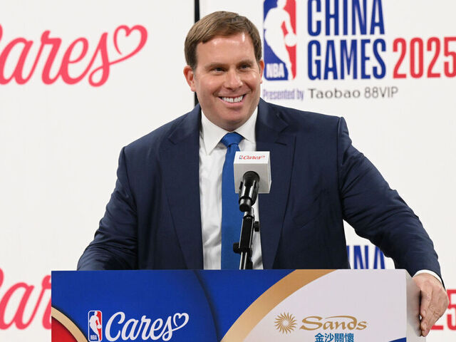 MACAO, CHINA - OCTOBER 9: Chief Operating Officer Patrick Dumont of Las Vegas Sands address the crowd during the NBA Cares + Sands Cares Community Service Week Tip-Off as part of 2025 NBA China Games at the Venetian Arena on October 9, 2025 in Macao, China. NOTE TO USER: User expressly acknowledges and agrees that, by downloading and/or using this Photograph, user is consenting to the terms and conditions of the Getty Images License Agreement. Mandatory Copyright Notice: Copyright 2025 NBAE