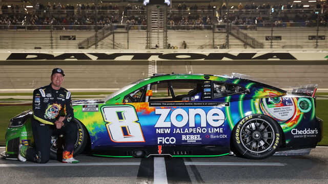 DAYTONA BEACH, FLORIDA - FEBRUARY 11: Kyle Busch, driver of the #8 zone Jalapeno Lime Chevrolet, poses for a photo during qualifying for the NASCAR Cup Series Daytona 500 at Daytona International Speedway on February 11, 2026 in Daytona Beach, Florida.