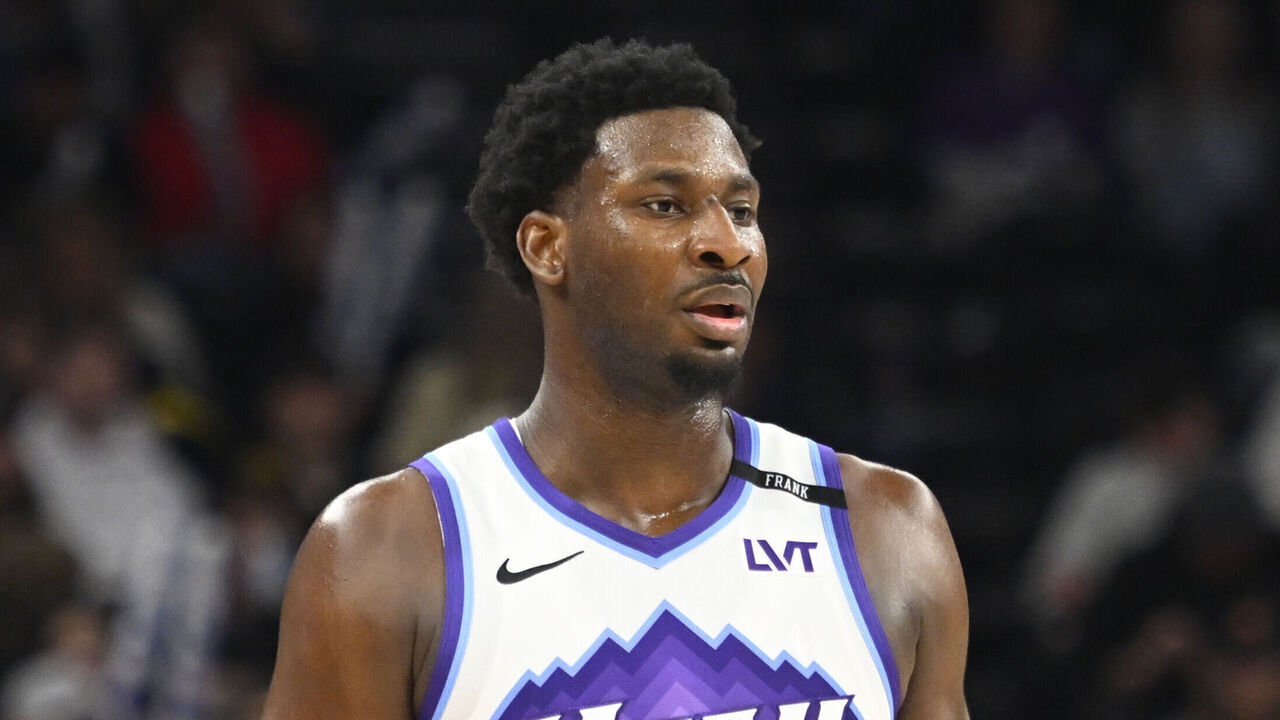SALT LAKE CITY, UT - FEBRUARY 11: Jaren Jackson Jr. #20 of the Utah Jazz looks on during the game against the Sacramento Kings on February 11, 2026 at Delta Center in Salt Lake City, Utah. Mandatory Copyright Notice: Copyright 2026 NBAE