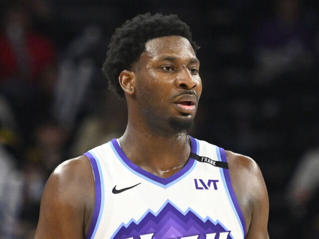 SALT LAKE CITY, UT - FEBRUARY 11: Jaren Jackson Jr. #20 of the Utah Jazz looks on during the game against the Sacramento Kings on February 11, 2026 at Delta Center in Salt Lake City, Utah. Mandatory Copyright Notice: Copyright 2026 NBAE