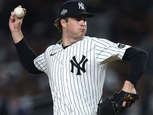 NEW YORK, NEW YORK - OCTOBER 08: Cam Schlittler #31 of the New York Yankees pitches against the Toronto Blue Jays during game four of the American League Division Series at Yankee Stadium on October 08, 2025 in New York City.