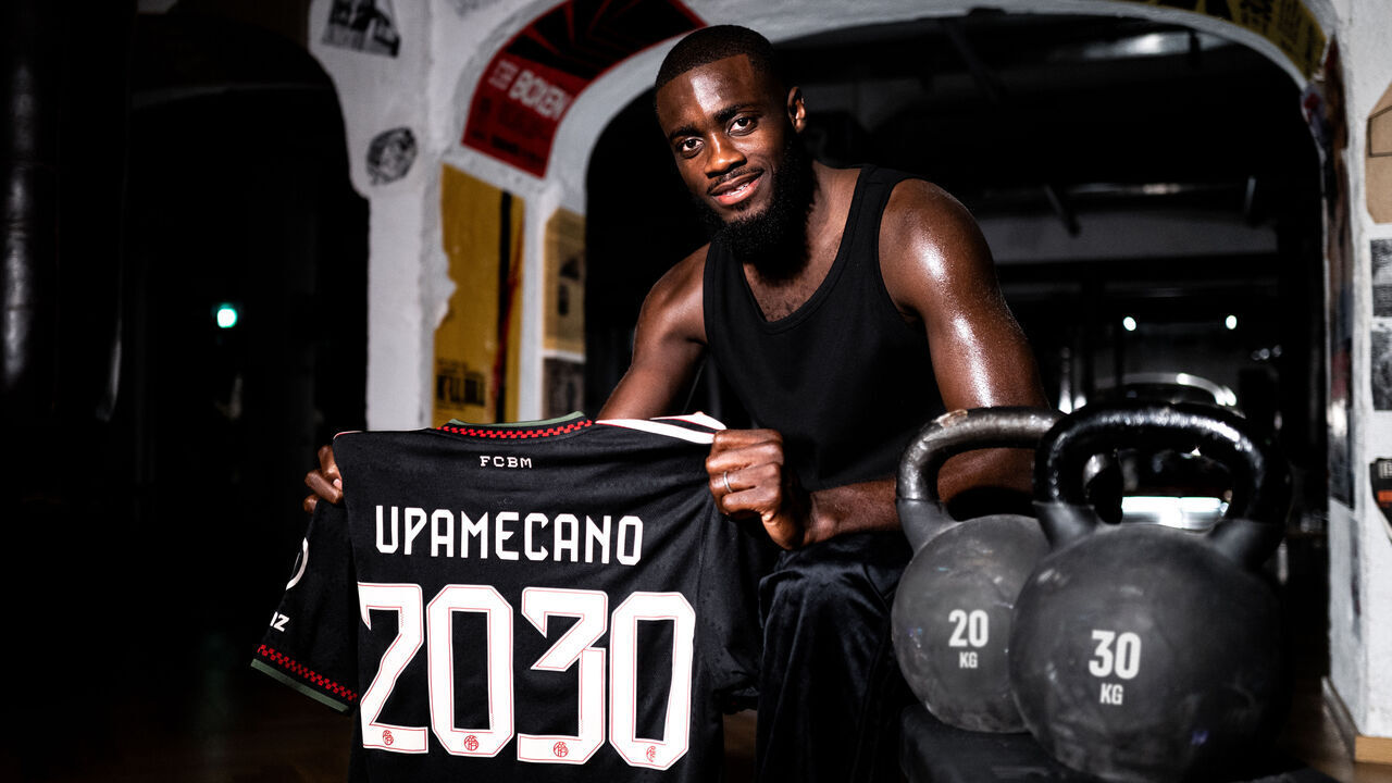 MUNICH, GERMANY - FEBRUARY 13: Dayot Upamecano of FC Bayern Muenchen on February 13, 2026 in Munich, Germany. The 27-year-old has signed a new contract until 30 June 2030.