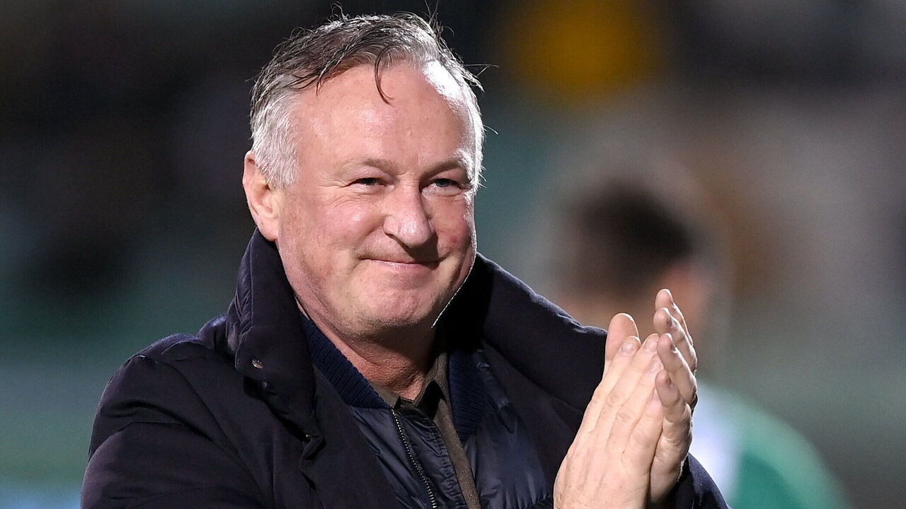 Dublin , Ireland - 27 November 2025; Former Shamrock Rovers manager and current Northern Ireland manager Michael O'Neill before the UEFA Conference League 2025/26 league phase match between Shamrock Rovers and Shakhtar at Tallaght Stadium in Dublin.
