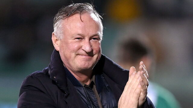 Dublin , Ireland - 27 November 2025; Former Shamrock Rovers manager and current Northern Ireland manager Michael O'Neill before the UEFA Conference League 2025/26 league phase match between Shamrock Rovers and Shakhtar at Tallaght Stadium in Dublin.