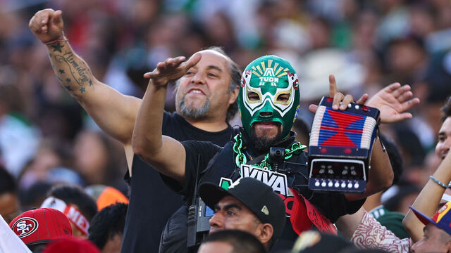 SANTA CLARA, CALIFORNIA - JULY 2: A fan of Mexico wearing a wrestling mask during the Gold Cup 2025 semi final match between Mexico and Honduras at Levi's Stadium on July 2, 2025 in Santa Clara, California.