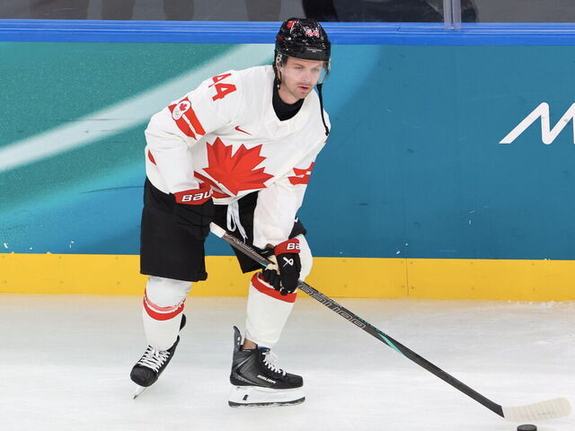 MILAN, ITALY - FEBRUARY 12: Josh Morrissey #44 of Team Canada in action during the Men's Ice Hockey - Group A match between Team Czech Republic and Team Canada on day six of the Milano Cortina 2026 Winter Olympic games at Milano Santagiulia Ice Hockey Arena on February 12, 2026 in Milan, Italy.