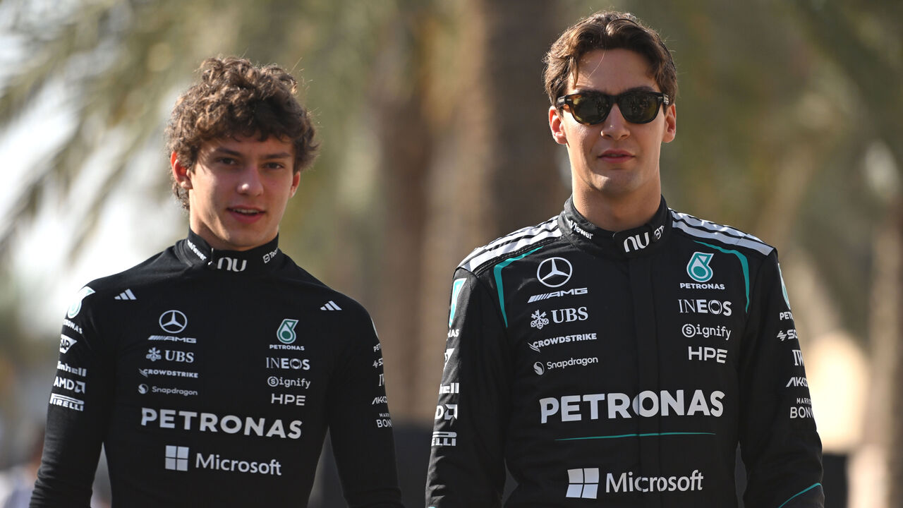 Antonelli leads Russell during this week's final day of Bahrain testing