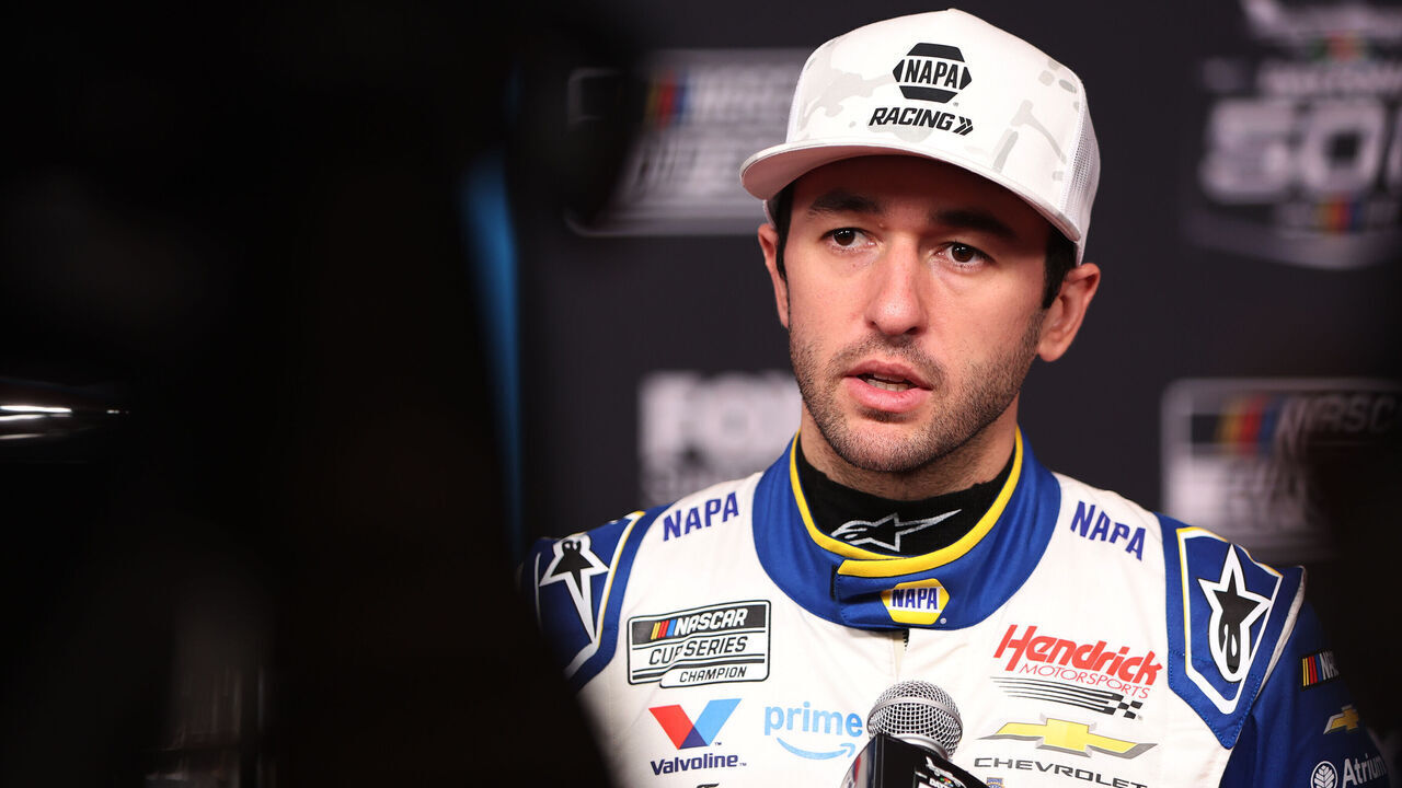 DAYTONA BEACH, FL - FEBRUARY 11: Chase Elliott (#9 Hendrick Motorsports Napa Auto Parts Chevrolet) is being interviewed during Media Day for the NASCAR Cup Series Daytona 500 on February 11, 2026 at Daytona International Speedway in Daytona Beach, FL.