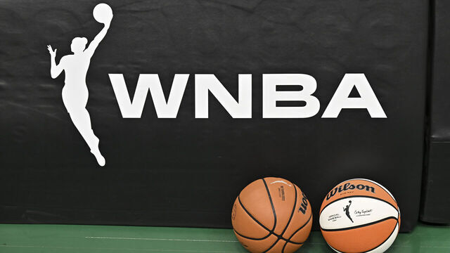 SEATTLE, WASHINGTON - AUGUST 30: A view of the WNBA logo before the game between the Seattle Storm and the New York Liberty at Climate Pledge Arena on August 30, 2024 in Seattle, Washington.