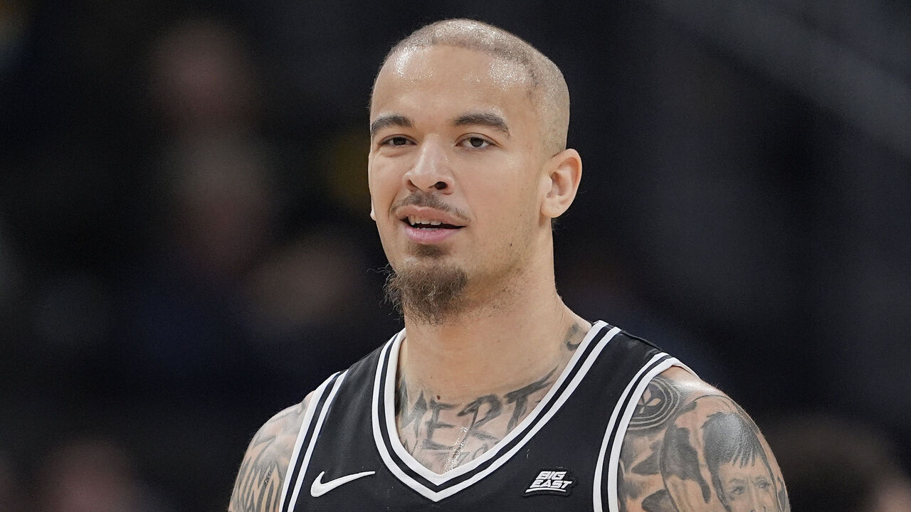 MILWAUKEE, WISCONSIN - JANUARY 19: Duncan Powell #31 of the Providence Friars react after being called for a technical foul against the Marquette Golden Eagles during the first half at Fiserv Forum on January 19, 2026 in Milwaukee, Wisconsin.