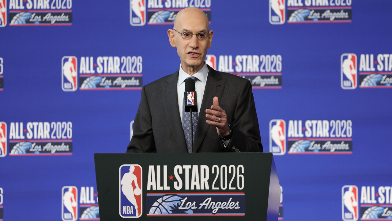 INGLEWOOD, CALIFORNIA - FEBRUARY 14: NBA Commissioner Adam Silver speaks at a press conference during 2026 NBA All-Star Weekend at Intuit Dome on February 14, 2026 in Inglewood, California. NOTE TO USER: User expressly acknowledges and agrees that, by downloading and or using this photograph, User is consenting to the terms and conditions of the GettyImages License Agreement.