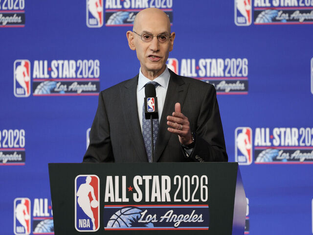 INGLEWOOD, CALIFORNIA - FEBRUARY 14: NBA Commissioner Adam Silver speaks at a press conference during 2026 NBA All-Star Weekend at Intuit Dome on February 14, 2026 in Inglewood, California. NOTE TO USER: User expressly acknowledges and agrees that, by downloading and or using this photograph, User is consenting to the terms and conditions of the GettyImages License Agreement.