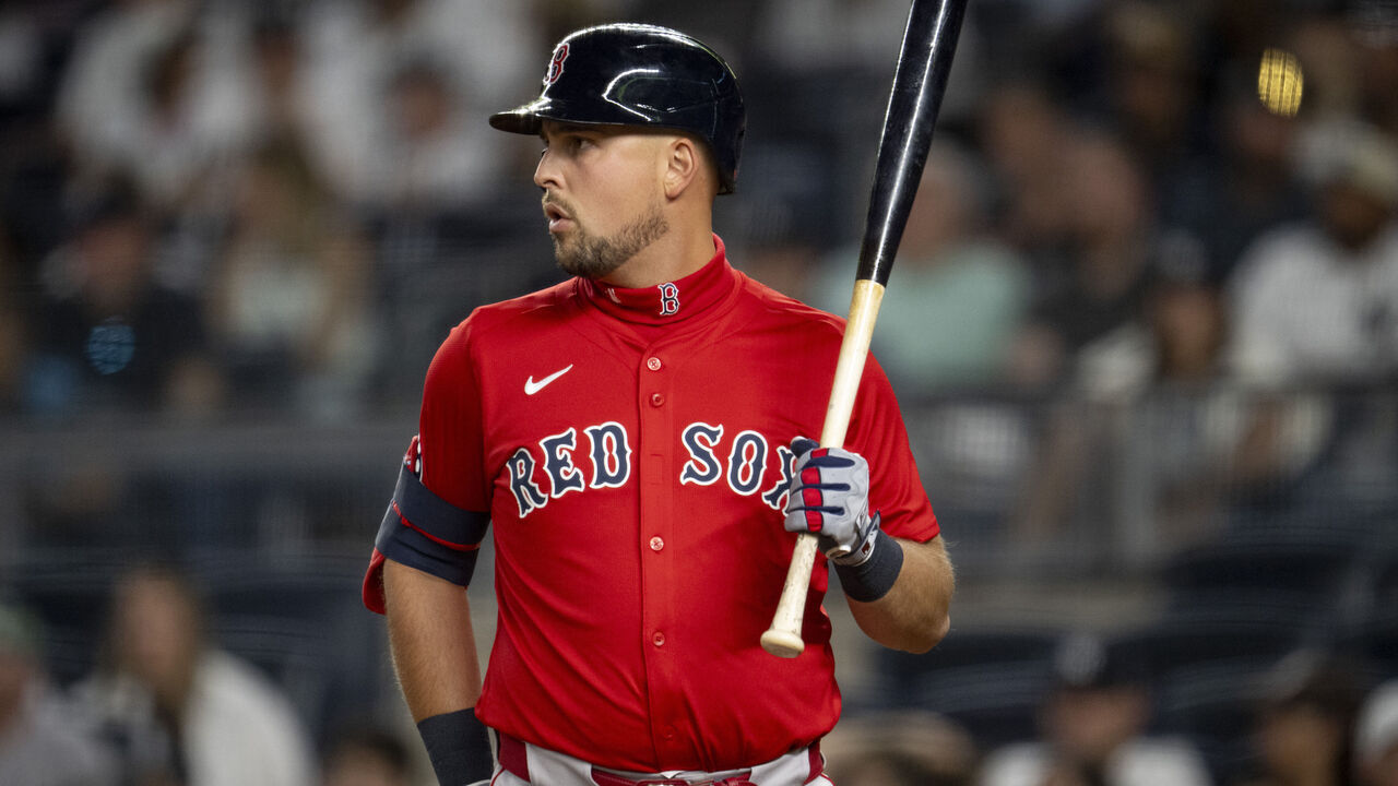 NEW YORK, NY - AUGUST 22: Nathaniel Lowe #37 of the Boston Red Sox bats during the eighth inning of a game against the New York Yankees on August 22, 2025 at Yankees Stadium in New York, New York.