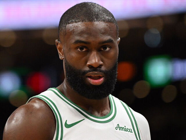 BOSTON, MASSACHUSETTS - FEBRUARY 11: Jaylen Brown #7 of the Boston Celtics watches a free throw against the Chicago Bulls during the first half at the TD Garden on February 11, 2026 in Boston, Massachusetts.