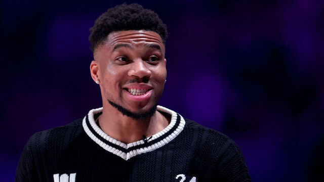 INGLEWOOD, CALIFORNIA - FEBRUARY 13: Giannis Antetokounmpo , Two-time NBA MVP and NBA champion of the Milwaukee Bucks coaches during the Celebrity Game during 2026 NBA All-Star at The Kia Forum on February 13, 2026 in Inglewood, California.