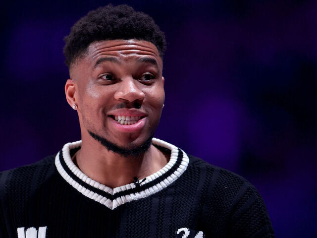 INGLEWOOD, CALIFORNIA - FEBRUARY 13: Giannis Antetokounmpo , Two-time NBA MVP and NBA champion of the Milwaukee Bucks coaches during the Celebrity Game during 2026 NBA All-Star at The Kia Forum on February 13, 2026 in Inglewood, California.