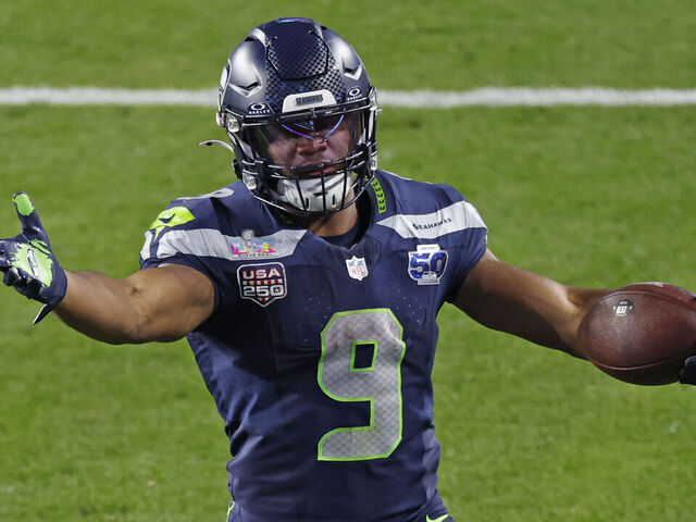 Seattle Seahawks running back Kenneth Walker III (9) in the 4th quarter against the New England Patriots during Super Bowl LX at Levi's Stadium in Santa Clara, Calif. on Sunday, Feb. 8, 2026.