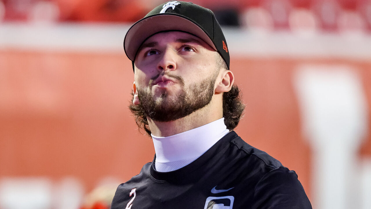 SALT LAKE CITY, UT - NOVEMBER 1: Brendan Sorsby #2 of the Cincinnati Bearcats looks on before the game between Cincinnati Bearcats and Utah Utes at Rice-Eccles Stadium on November 1, 2025, in Salt Lake City, UT.