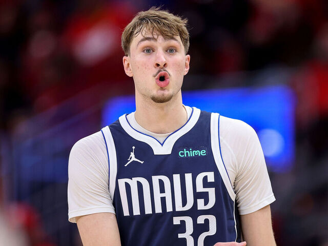 HOUSTON, TEXAS - JANUARY 31: Cooper Flagg #32 of the Dallas Mavericks reacts in the second half against the Houston Rockets at Toyota Center on January 31, 2026 in Houston, Texas.