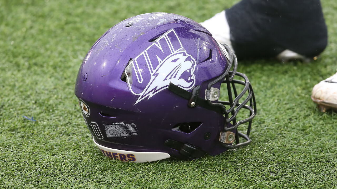 MOBILE, AL - FEBRUARY 02: A general view of the Northern Iowa Panthers helmet during the Reese's Senior Bowl practice session on February 2, 2002 at Hancock Whitney Stadium in Mobile, Alabama.
