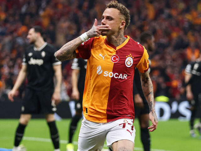 ISTANBUL, TURKEY - FEBRUARY 17: Noa Lang of Galatasaray A.S. celebrates scoring his team's second goal during the UEFA Champions League 2025/26 League Knockout Play-off First Leg match between Galatasaray A.S. and Juventus at Ali Sami Yen Spor Kompleksi on February 17, 2026 in Istanbul, Turkey.
